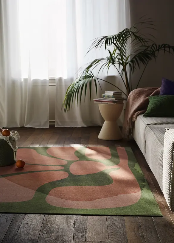 Tapis lavable &agrave; fleur graphique, bonprix