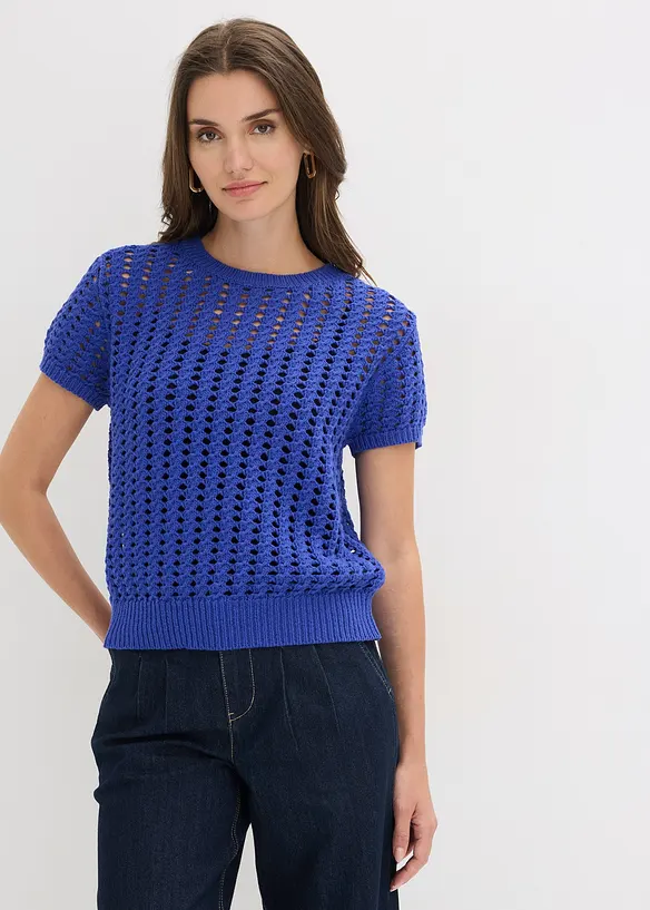 Kurzarm-Ajour-Pullover aus reiner Baumwolle, bonprix