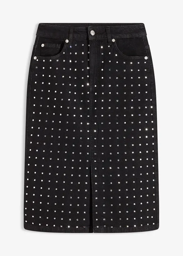 Jupe en jean avec strass, bonprix