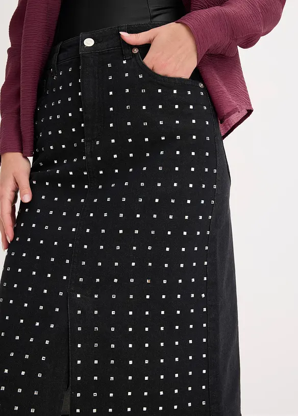 Jupe en jean avec strass, bonprix