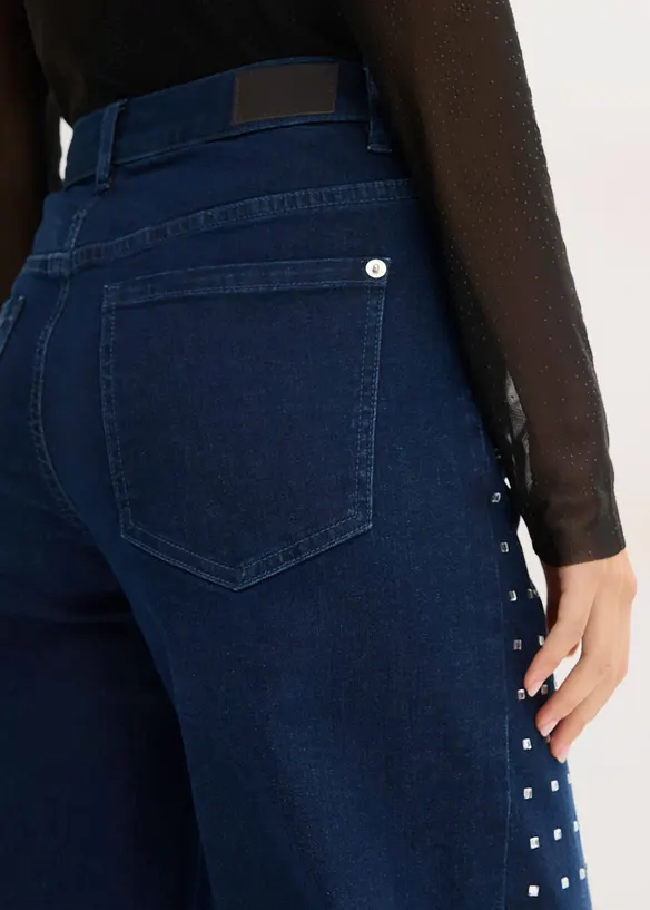 Jean large taille mi-haute avec application de strass, bonprix