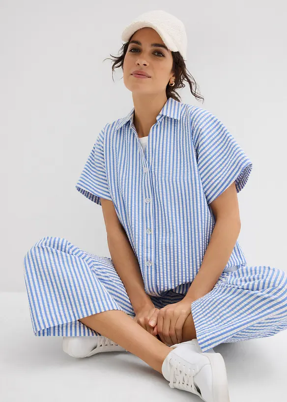 Chemisier manches courtes en seersucker, bonprix