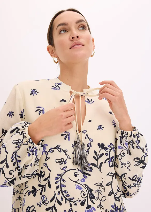 Kurzes Boho-Kleid im Leinen-Look, bonprix