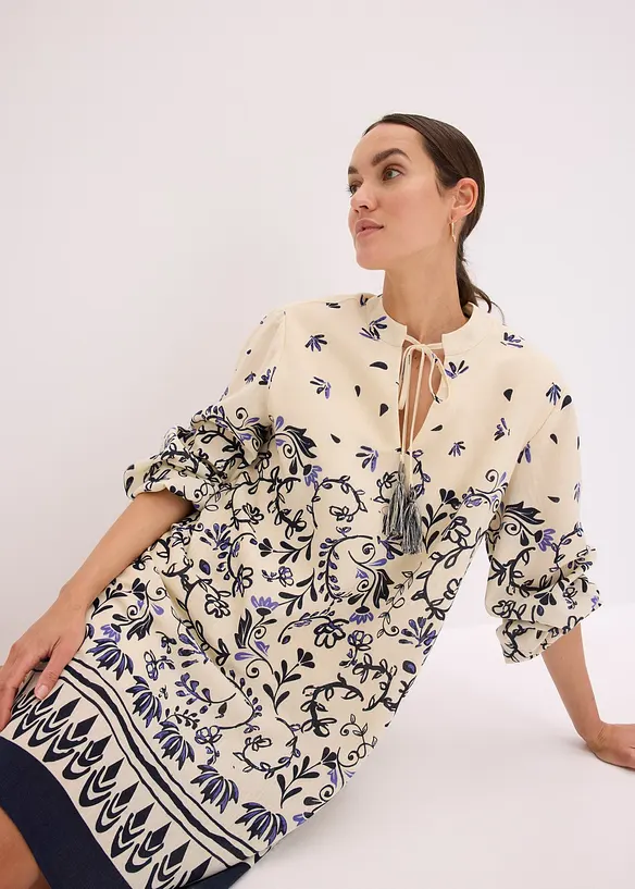 Kurzes Boho-Kleid im Leinen-Look, bonprix