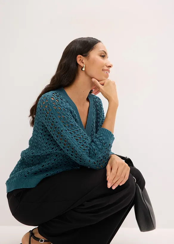 Ajour-Strickjacke aus reiner Baumwolle, bonprix