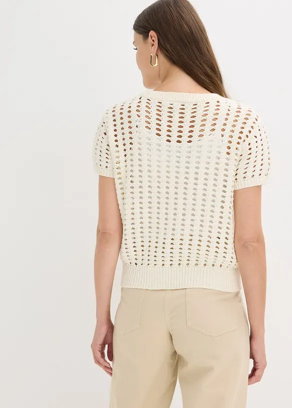 Kurzarm-Ajour-Pullover aus reiner Baumwolle, bonprix