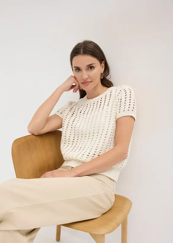 Kurzarm-Ajour-Pullover aus reiner Baumwolle, bonprix