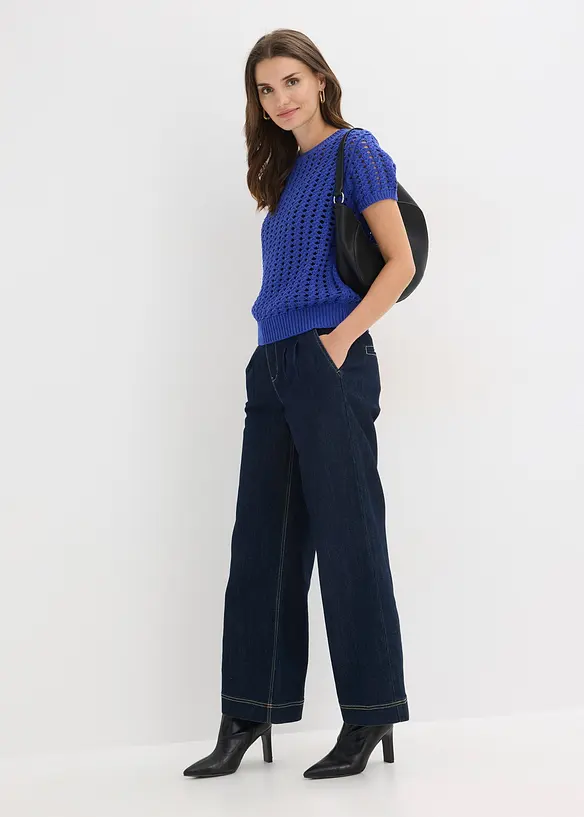 Kurzarm-Ajour-Pullover aus reiner Baumwolle, bonprix