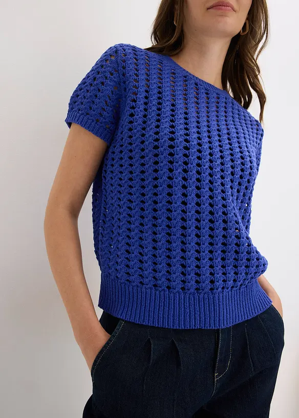 Kurzarm-Ajour-Pullover aus reiner Baumwolle, bonprix