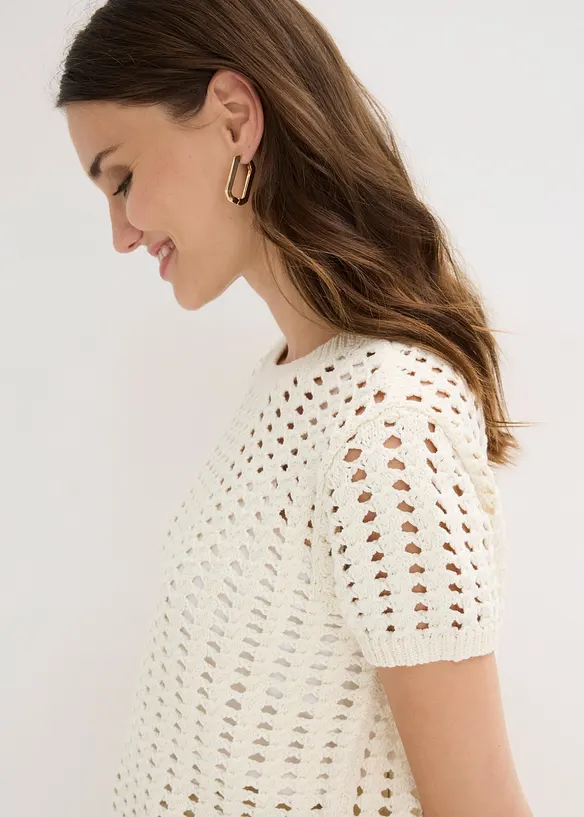 Kurzarm-Ajour-Pullover aus reiner Baumwolle, bonprix