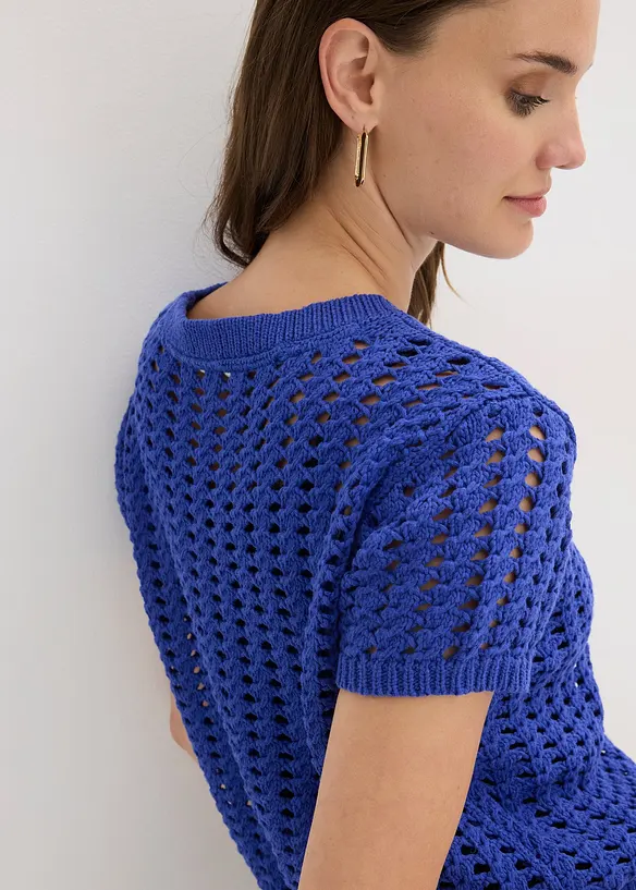 Kurzarm-Ajour-Pullover aus reiner Baumwolle, bonprix
