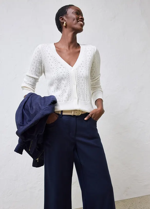 Ajour-Strickjacke mit Seidenanteil, bonprix