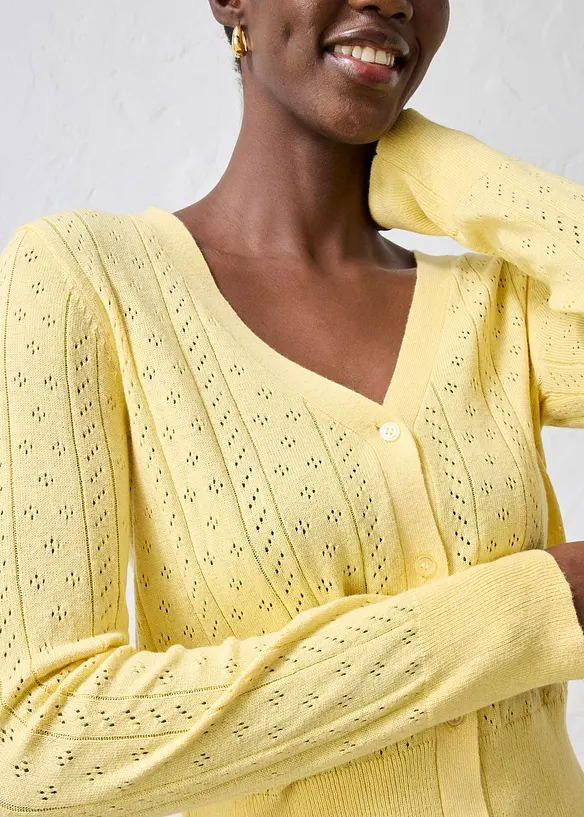 Ajour-Strickjacke mit Seidenanteil, bonprix