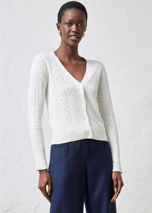 Ajour-Strickjacke mit Seidenanteil, bonprix