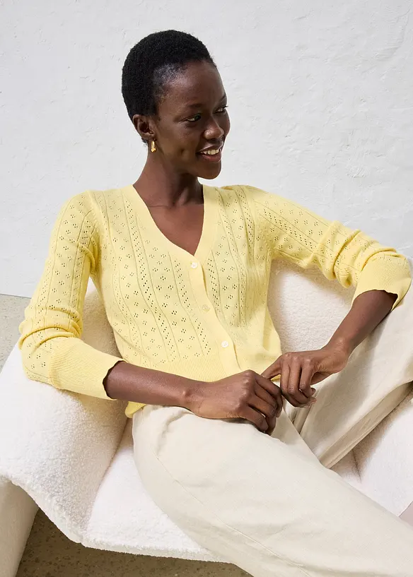 Ajour-Strickjacke mit Seidenanteil, bonprix