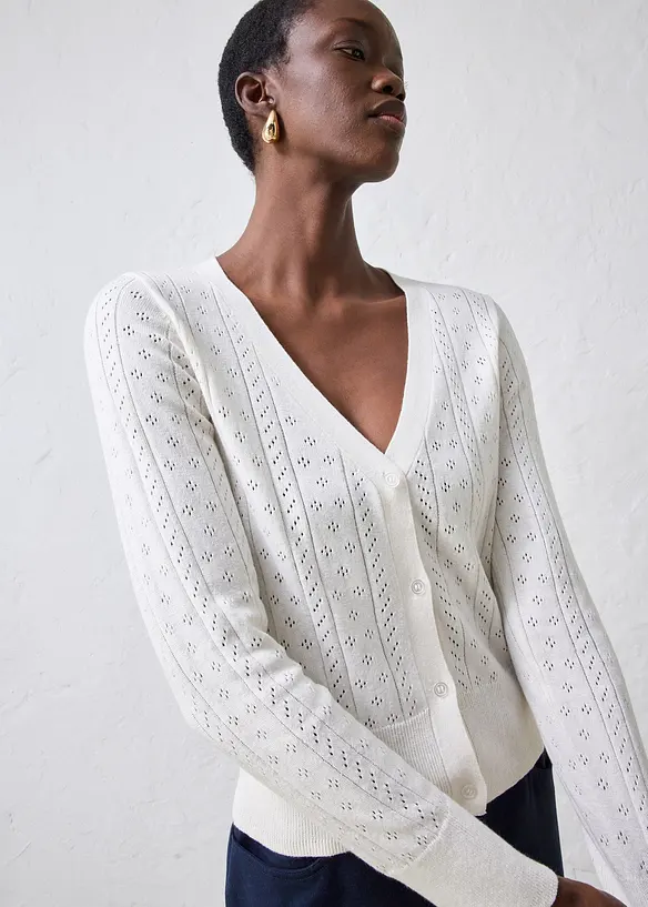 Ajour-Strickjacke mit Seidenanteil, bonprix