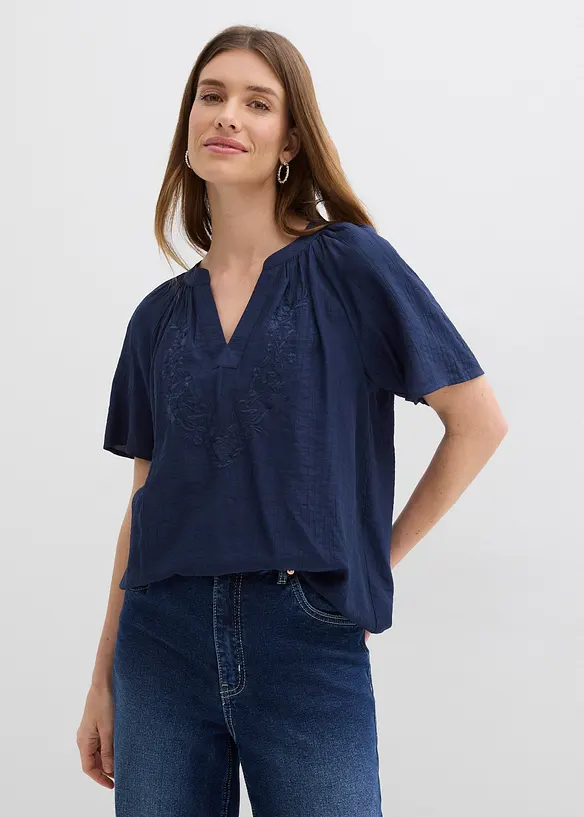 Blouse manches courtes, effet froiss&eacute;, bonprix