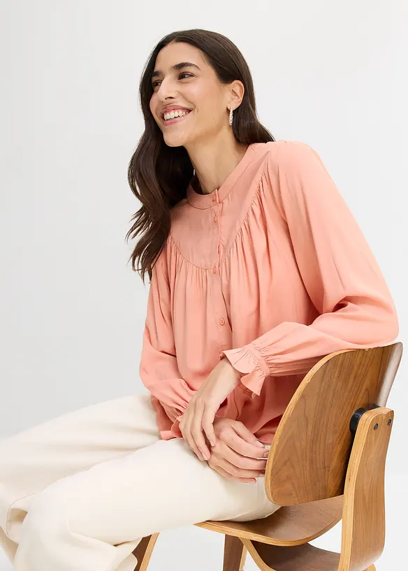 Prairie-Bluse aus flie&szlig;ender Viskose, bonprix