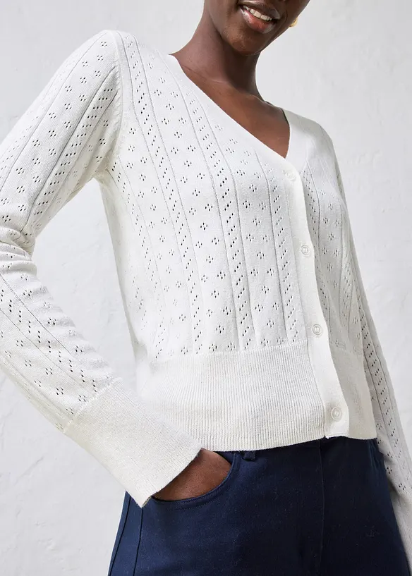 Ajour-Strickjacke mit Seidenanteil, bonprix