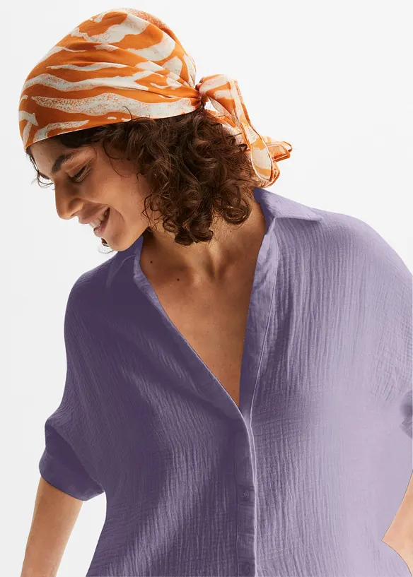Chemisier long, oversize et doux en gaze de coton, bonprix