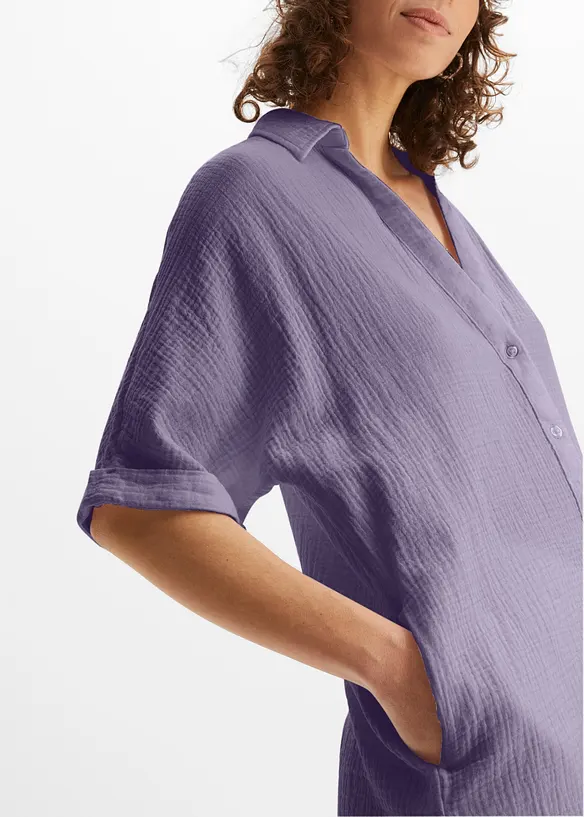 Chemisier long, oversize et doux en gaze de coton, bonprix