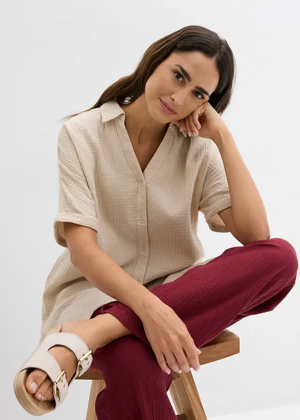 Chemisier long, oversize et doux en gaze de coton, bonprix