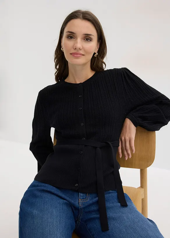 Ajour-Pullover in Baumwoll-Mix, bonprix