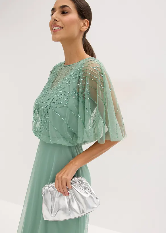 Robe longue en tulle fin avec sequins brod&eacute;s, bonprix