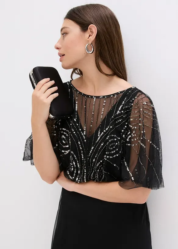 Maxikleid aus feinem T&uuml;ll mit Paillettenstickerei, bonprix