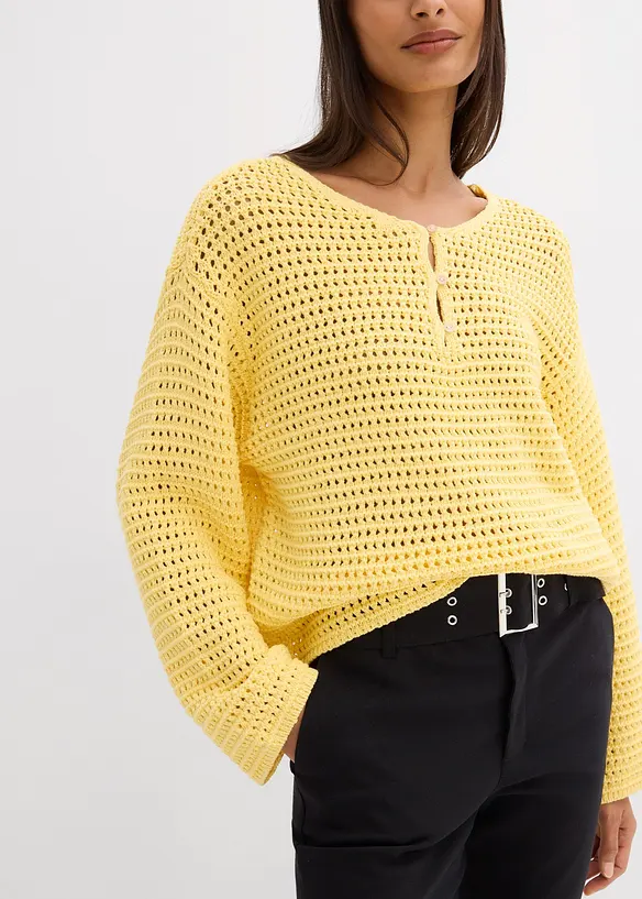 Pull ajour&eacute; oversize 100% coton, bonprix