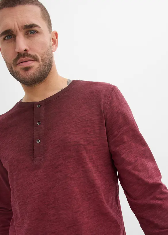 T-shirt manches longues &agrave; col tunisien aspect d&eacute;lav&eacute;, bonprix