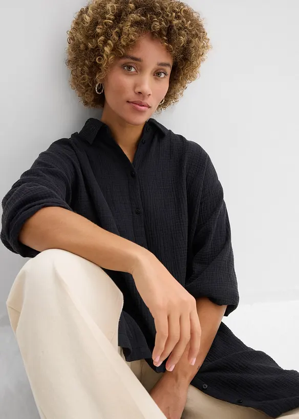 Oversize Musselin-Longbluse, bonprix