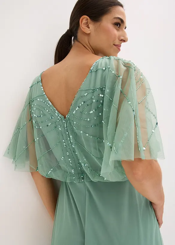 Robe longue en tulle fin avec sequins brod&eacute;s, bonprix