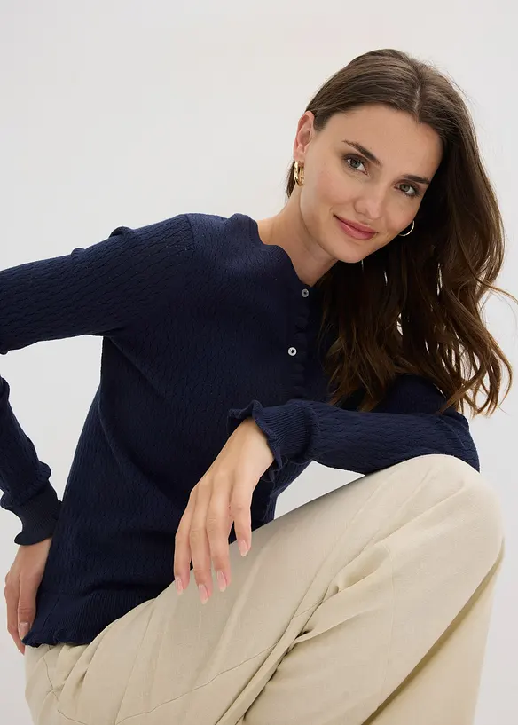 Ajour-Strickjacke aus Baumwoll-Mix, bonprix