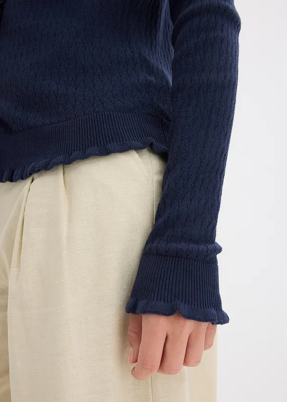 Ajour-Strickjacke aus Baumwoll-Mix, bonprix