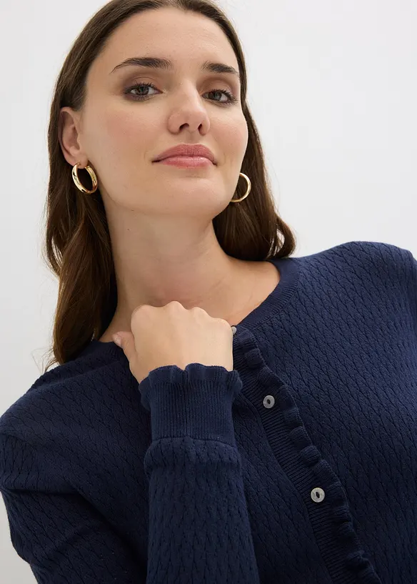 Ajour-Strickjacke aus Baumwoll-Mix, bonprix