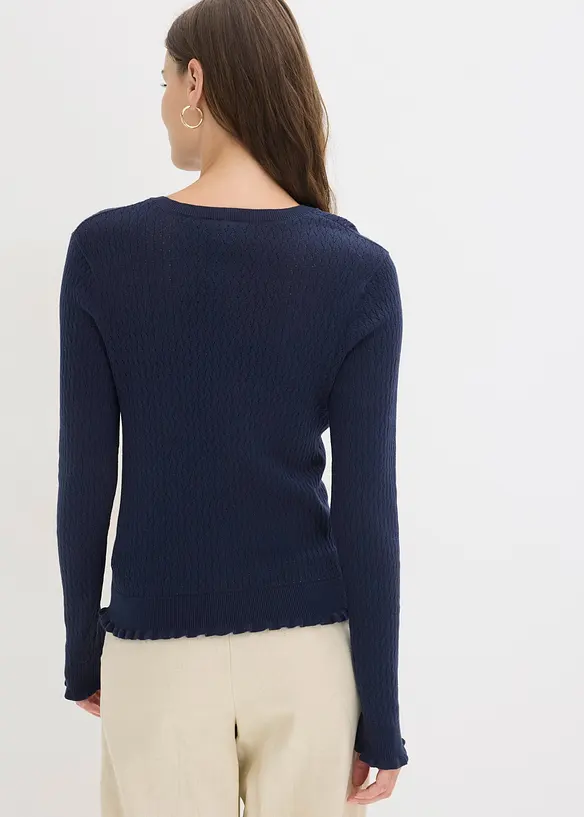 Ajour-Strickjacke aus Baumwoll-Mix, bonprix