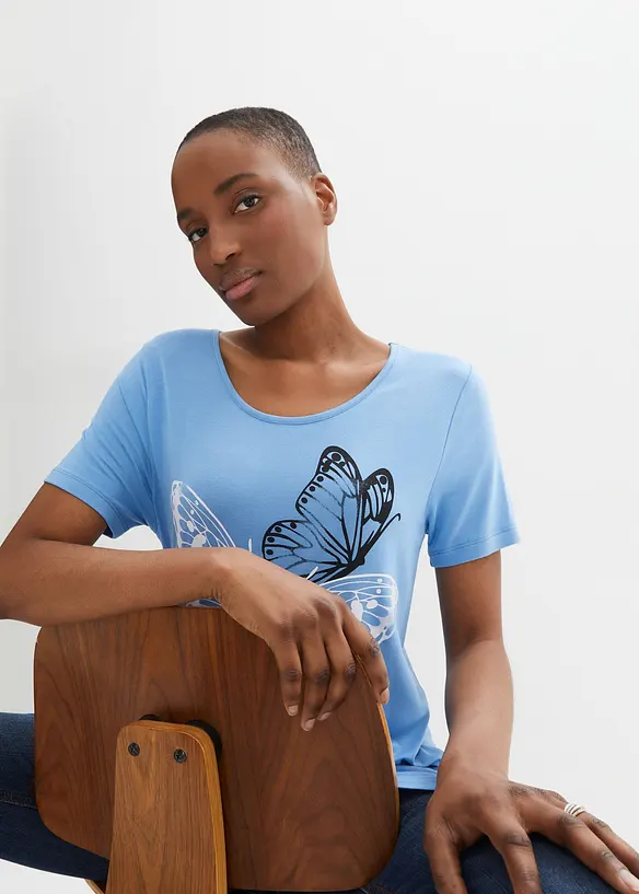 Longshirt mit Zipfel und Schmetterlingsmuster, bonprix