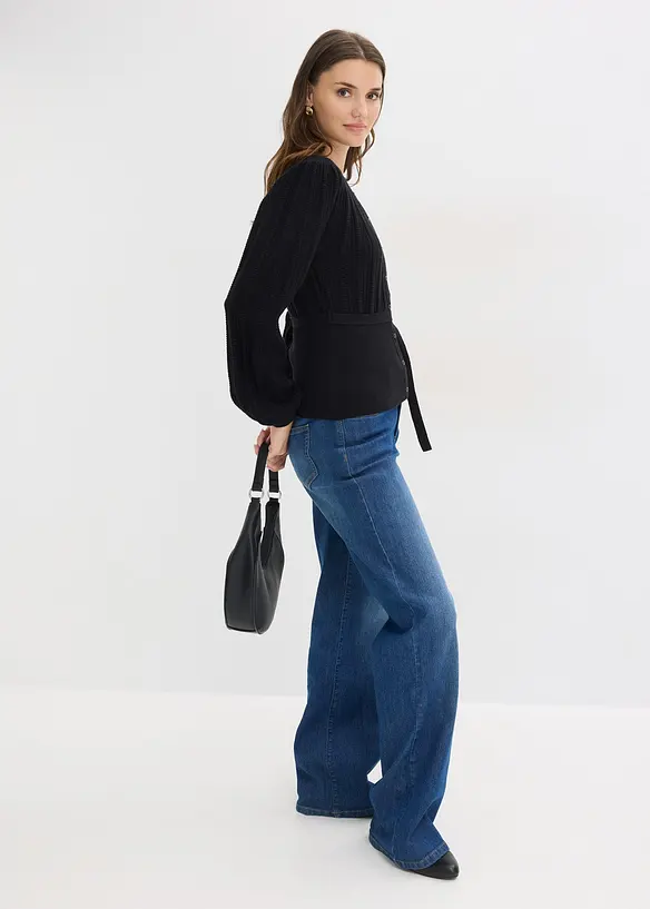 Ajour-Pullover in Baumwoll-Mix, bonprix