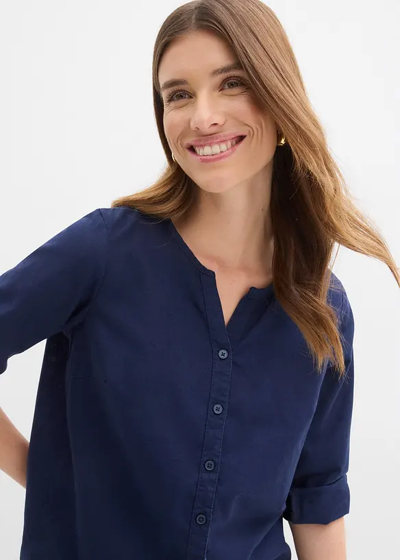 Bluse mit Leinen, 3/4 Arm, bonprix
