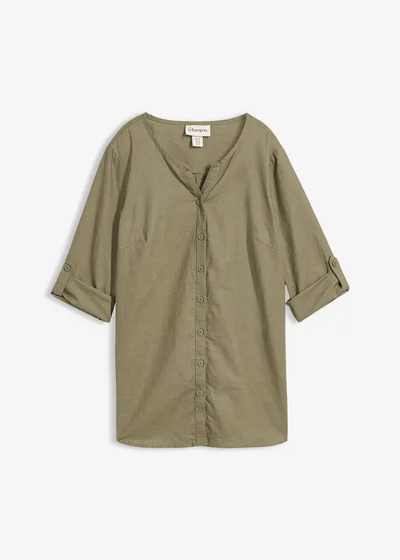 Bluse mit Leinen, 3/4 Arm, bonprix