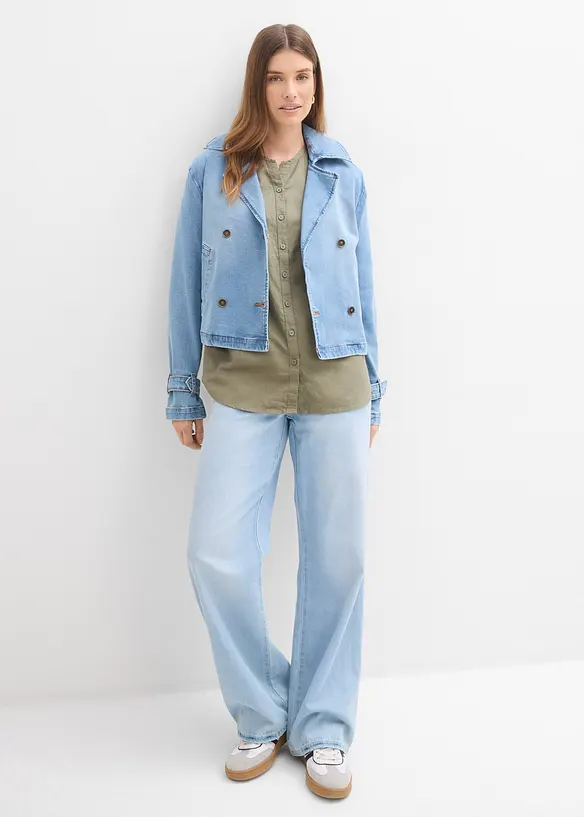 Bluse mit Leinen, 3/4 Arm, bonprix