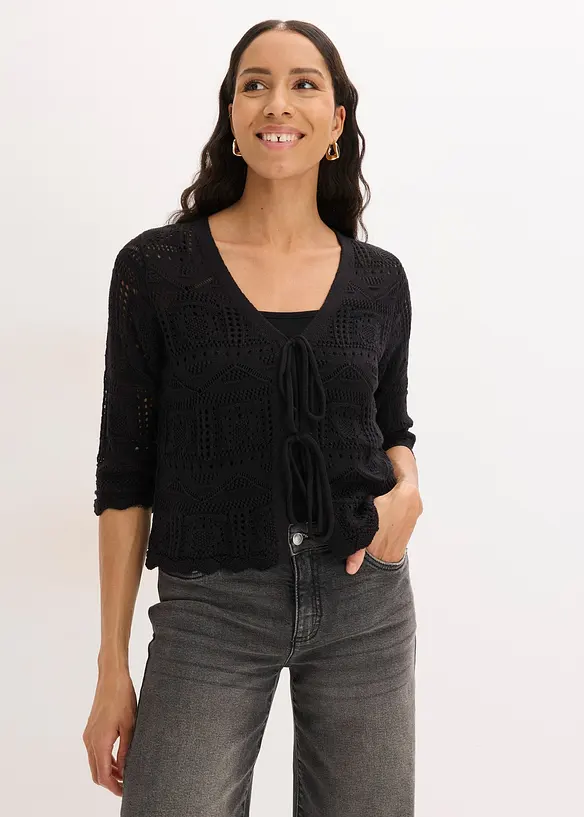 Gilet en maille ajour&eacute;e &agrave; nouer, bonprix