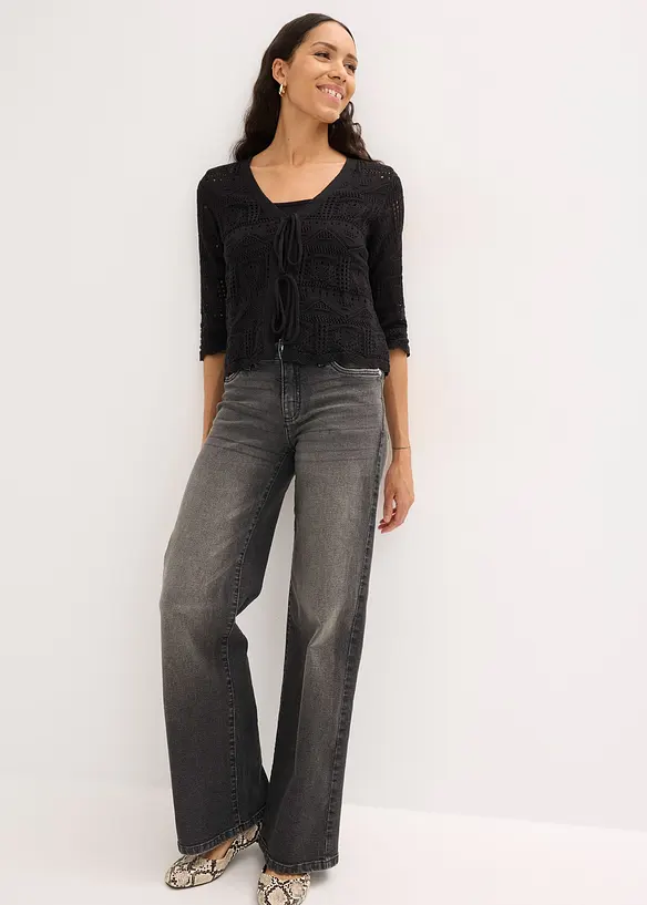 Gilet en maille ajour&eacute;e &agrave; nouer, bonprix