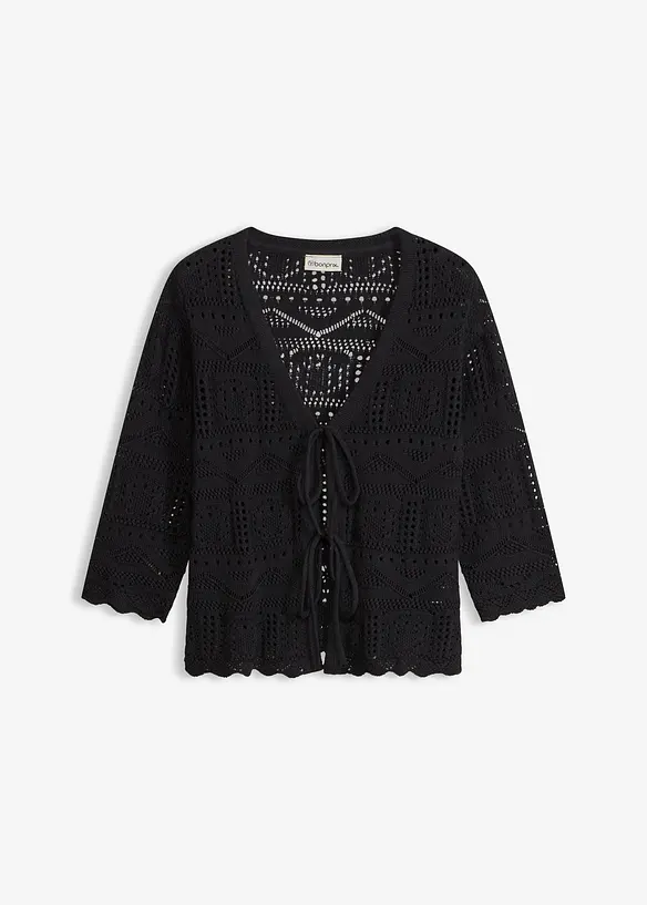 Gilet en maille ajour&eacute;e &agrave; nouer, bonprix