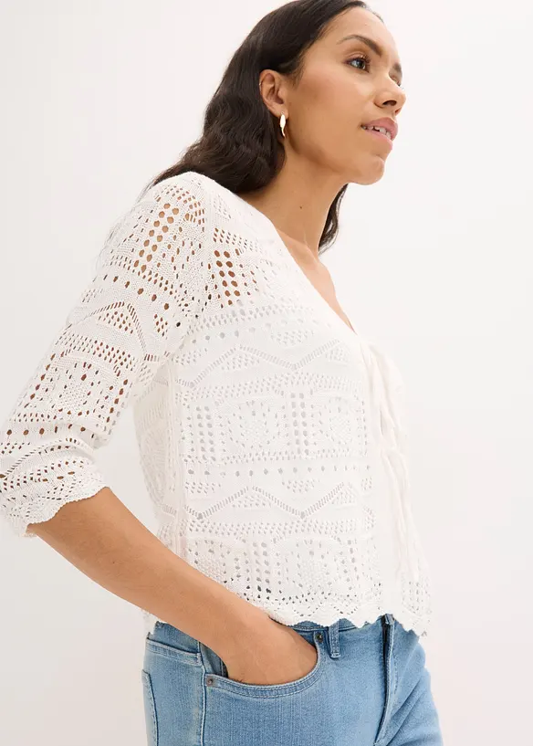 Gilet en maille ajour&eacute;e &agrave; nouer, bonprix