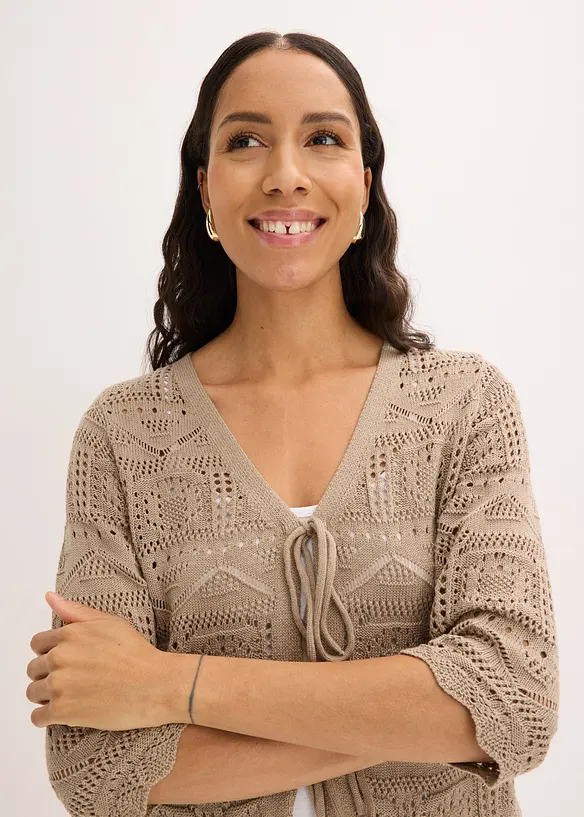 Ajour-Strickjacke zum Binden, bonprix