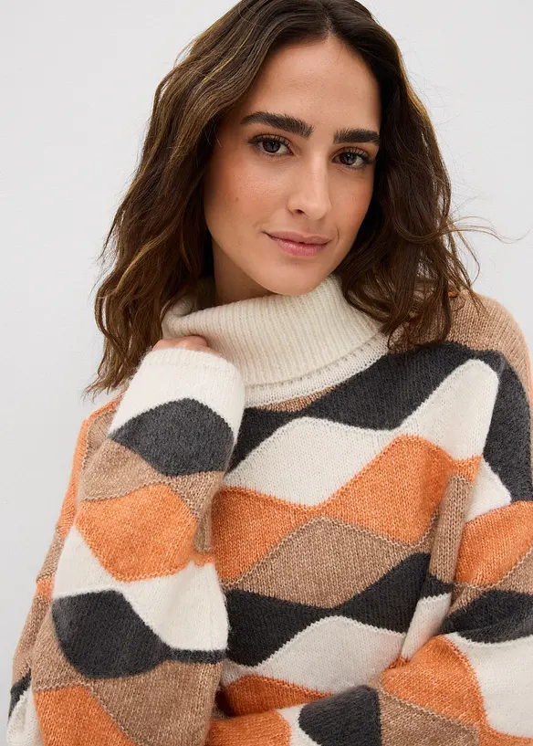 Pull col roul&eacute; &agrave; motif graphique, bonprix