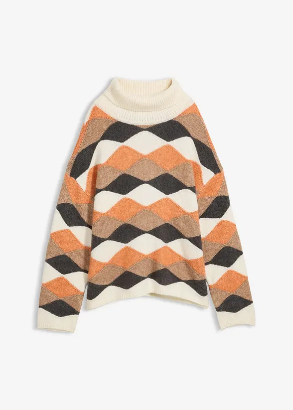 Pull col roul&eacute; &agrave; motif graphique, bonprix