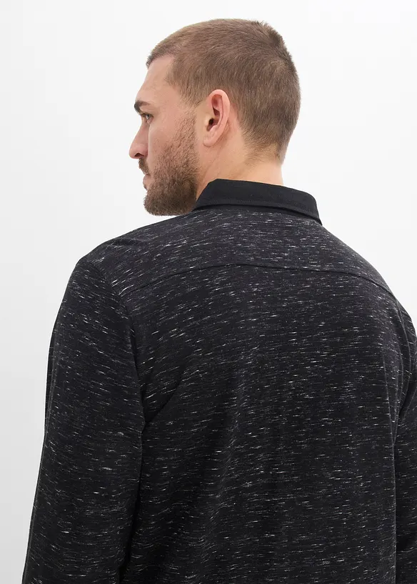 Polo manches longues &agrave; col tiss&eacute;, bonprix